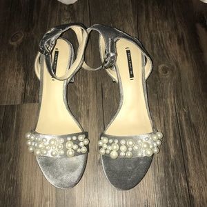 Zara heeled pearl velvet sandal 39 size 8